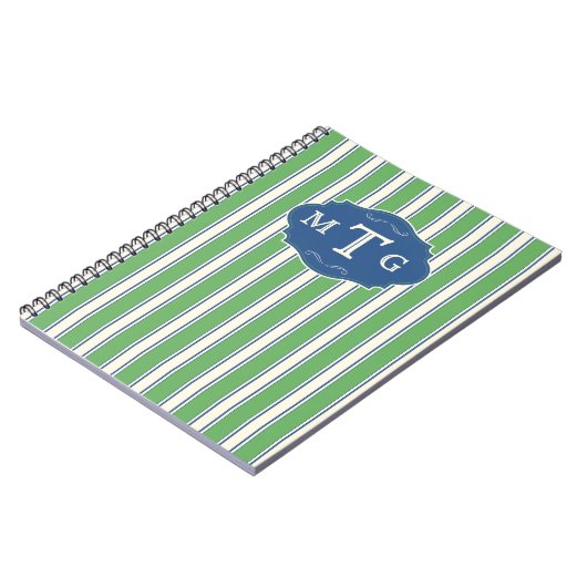 Groene Blauwe Strepen Klassiek 3 Letter Monogram Notitieboek (Linkerzijde)