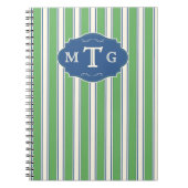 Groene Blauwe Strepen Klassiek 3 Letter Monogram Notitieboek (Voorkant)