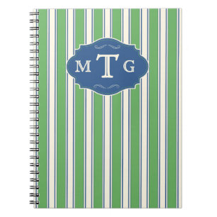 Groene Blauwe Strepen Klassiek 3 Letter Monogram Notitieboek