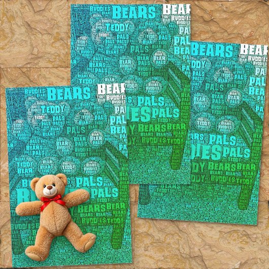 Groene Blauwe Teddybeer Vrienden Embedded Word Clo Tissuepapier