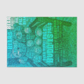 Groene Blauwe Teddybeer Vrienden Embedded Word Clo Tissuepapier (Voorkant)