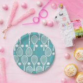 Groene Blauwe Tennis Racket Pattern Player Birthda Papieren Bordje (Feest)