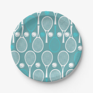 Groene Blauwe Tennis Racket Pattern Player Birthda Papieren Bordje