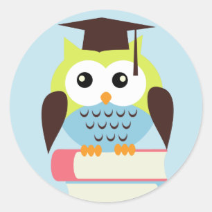 Groene/blauwe uil ronde sticker