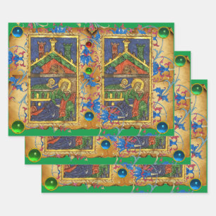 GROENE BLAUWE VLOEISTOFFICIËNTCHRISTMAS PARCHMENT INPAKPAPIER VEL