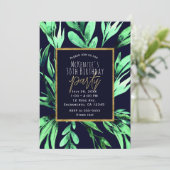 Groene blauwe Waterverf Botanische Glam Party Kaart (Staand voorkant)