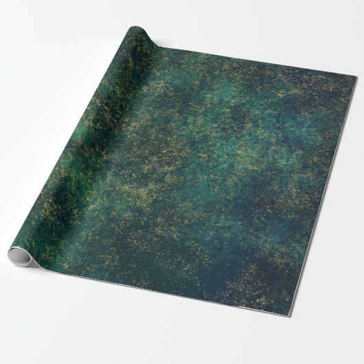 Groene/blauwe Waterverf Faux Gold Foil Cadeaupapier (Uitgerold)