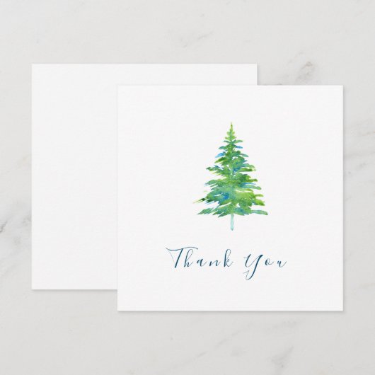 Groene blauwe Waterverf Pine Boom Bedankkaart (Voorkant / Achterkant)