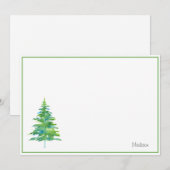 Groene blauwe Waterverf Pine Boom Notitiekaartje (Voorkant / Achterkant)