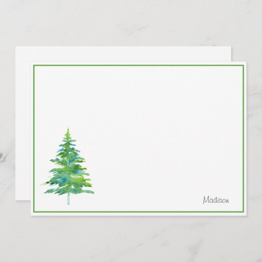Groene blauwe Waterverf Pine Boom Notitiekaartje (Voorkant / Achterkant)