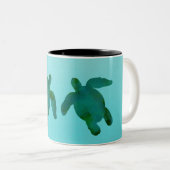 Groene blauwe Waterverf Zee Tweekleurige Koffiemok (Voorkant rechts)