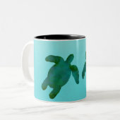 Groene blauwe Waterverf Zee Tweekleurige Koffiemok (Voorkant links)