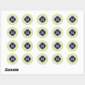 Groene & Blauwe Zigzags Patroon Monogram Ronde Sticker (Vel)