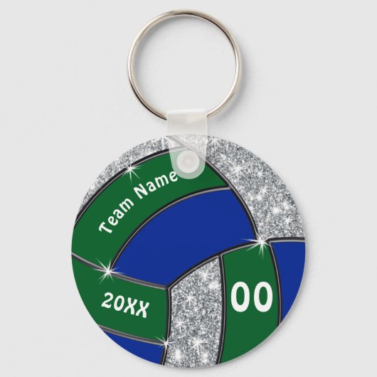 Groene, Blauwe, Zilver Volleyball Key Rings Jouw t Sleutelhanger (Voorkant)