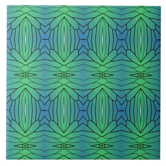 Groene blauwe zwarte geometrische lijnogen die naa tegeltje (Voorkant)