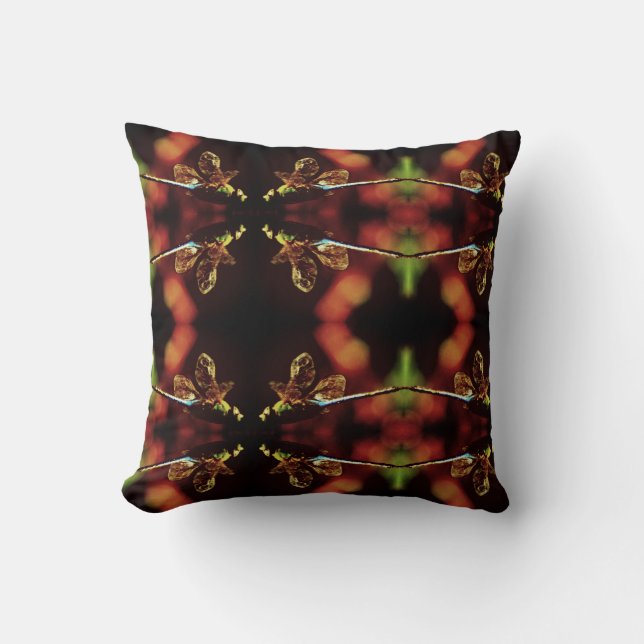 groene blauwgroen blauwe dragonvliespatroon stevig kussen (Voorkant)