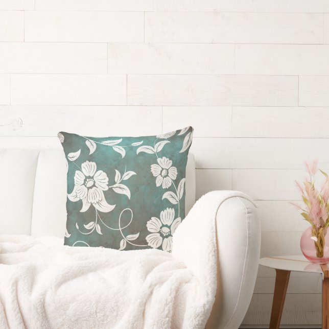  groene Blauwgroen Cream Flowers Kussen (Bank)