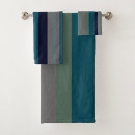 Groene, Blauwgroen en roze Abstracte strepen Bad Handdoek