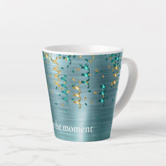 Groene Blauwgroen Gouden Confetti Latte Mok (Rechterhoek)