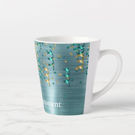 Groene Blauwgroen Gouden Confetti Latte Mok (Rechts)