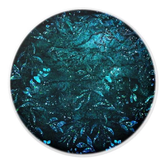 Groene Blauwgroen  houtbladeren Keramische Knop (Voorkant)