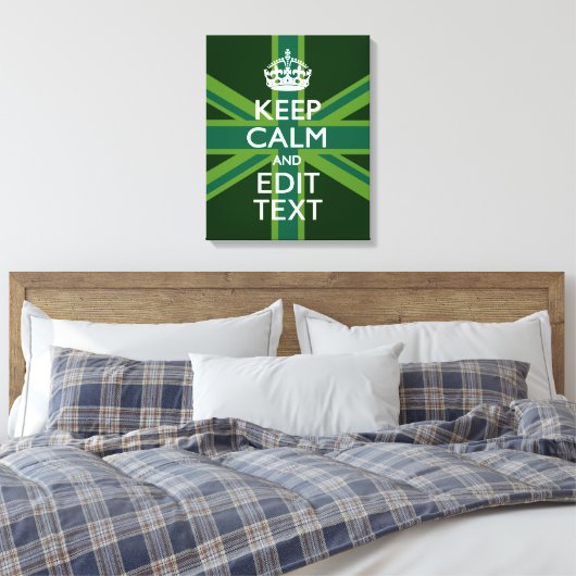 Groene Blauwgroen Keep Calm and Jouw tekst Union-a Canvas Afdruk (Insitu (Slaapkamer))
