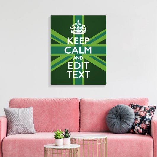 Groene Blauwgroen Keep Calm and Jouw tekst Union-a Canvas Afdruk (Insitu (Woonkamer))