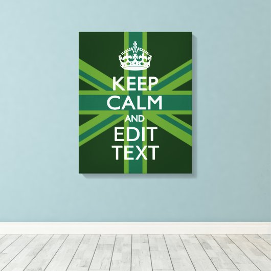 Groene Blauwgroen Keep Calm and Jouw tekst Union-a Canvas Afdruk (Insitu (Houten vloer))