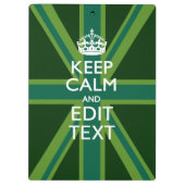 Groene Blauwgroen Keep Calm and Jouw tekst Union-a Klembord (Achterkant)