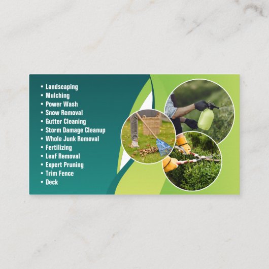 Groene & Blauwgroen Lawn Care en Landscaping Servi Visitekaartje (Achterkant)