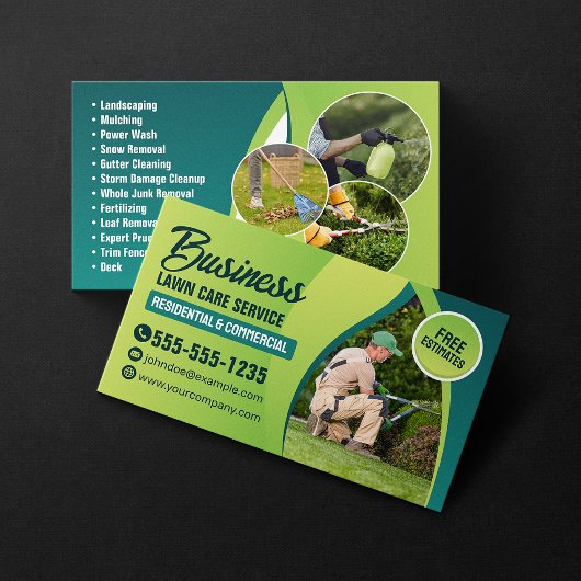 Groene & Blauwgroen Lawn Care en Landscaping Servi Visitekaartje