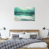 Groene Blauwgroen Moderne Strand Oceaan Schilderen Canvas Afdruk (Insitu (Slaapkamer))