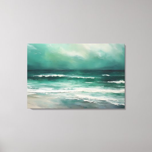 Groene Blauwgroen Moderne Strand Oceaan Schilderen Canvas Afdruk (Voorkant)