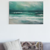 Groene Blauwgroen Moderne Strand Oceaan Schilderen Canvas Afdruk