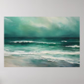 Groene Blauwgroen Moderne Strand Oceaan Schilderen Poster (Voorkant)