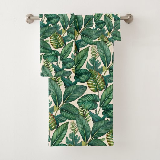 Groene & Blauwgroen Palm Monstera Tropische blader Bad Handdoek (Insitu)