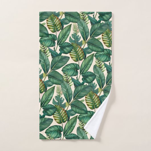 Groene & Blauwgroen Palm Monstera Tropische blader Bad Handdoek (Handdoek)