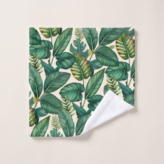 Groene & Blauwgroen Palm Monstera Tropische blader Bad Handdoek (Wasdoekje)