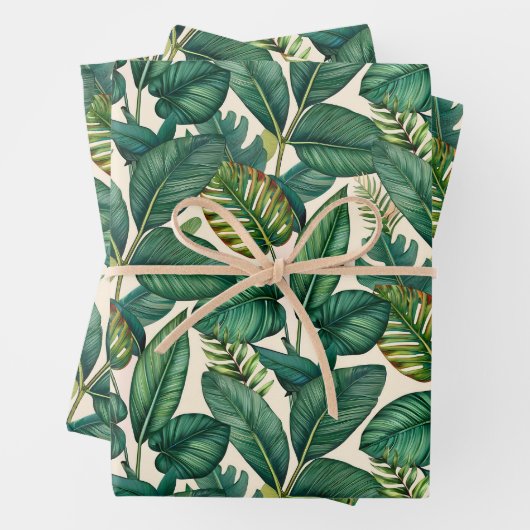 Groene & Blauwgroen Palm Monstera Tropische blader Inpakpapier Vel (In situ)