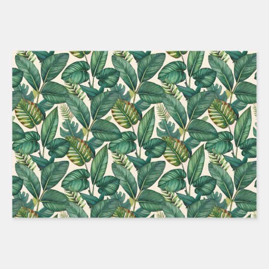 Groene & Blauwgroen Palm Monstera Tropische blader Inpakpapier Vel (Voorkant)