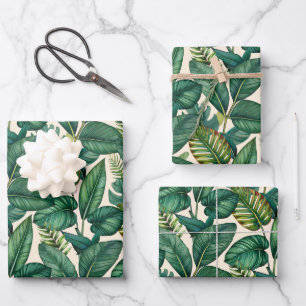 Groene & Blauwgroen Palm Monstera Tropische blader Inpakpapier Vel