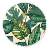 Groene & Blauwgroen Palm Monstera Tropische blader Keramische Knop (Voorkant)