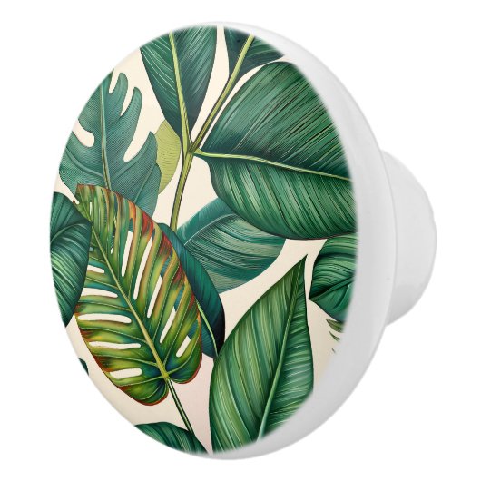 Groene & Blauwgroen Palm Monstera Tropische blader Keramische Knop (Rechts)
