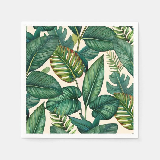 Groene & Blauwgroen Palm Monstera Tropische blader Servet (Voorkant)