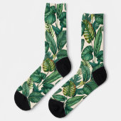 Groene & Blauwgroen Palm Monstera Tropische blader Sokken (Links)