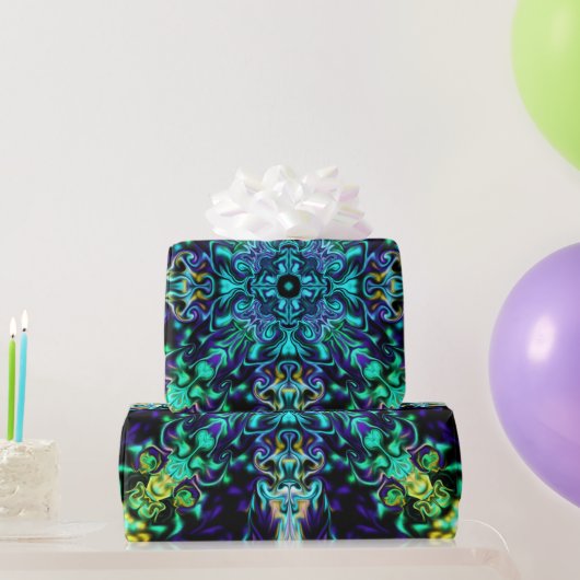 Groene Blauwgroen Psychedelic Bohemian Mandala Cadeaupapier (Feestgeschenken)