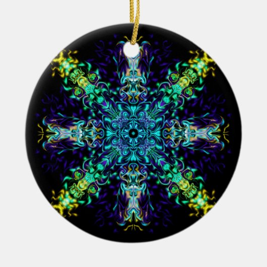 Groene Blauwgroen Psychedelic Bohemian Mandala Keramisch Ornament (Voorkant)