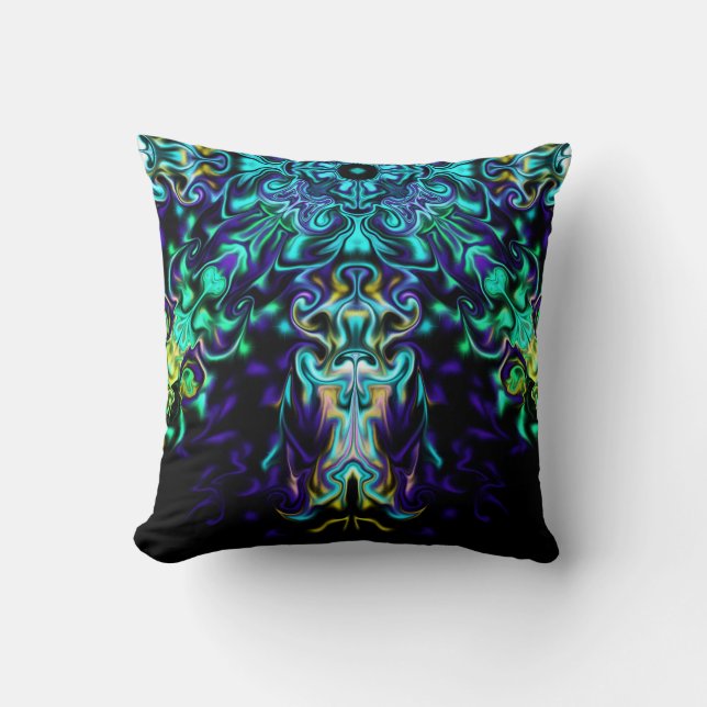 Groene Blauwgroen Psychedelic Bohemian Mandala Kussen (Voorkant)