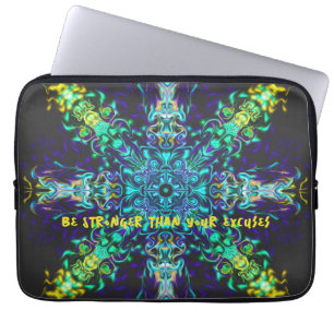 Groene Blauwgroen Psychedelic Bohemian Mandala Laptop Sleeve