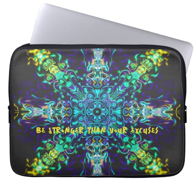 Groene Blauwgroen Psychedelic Bohemian Mandala Laptop Sleeve (Voorkant)